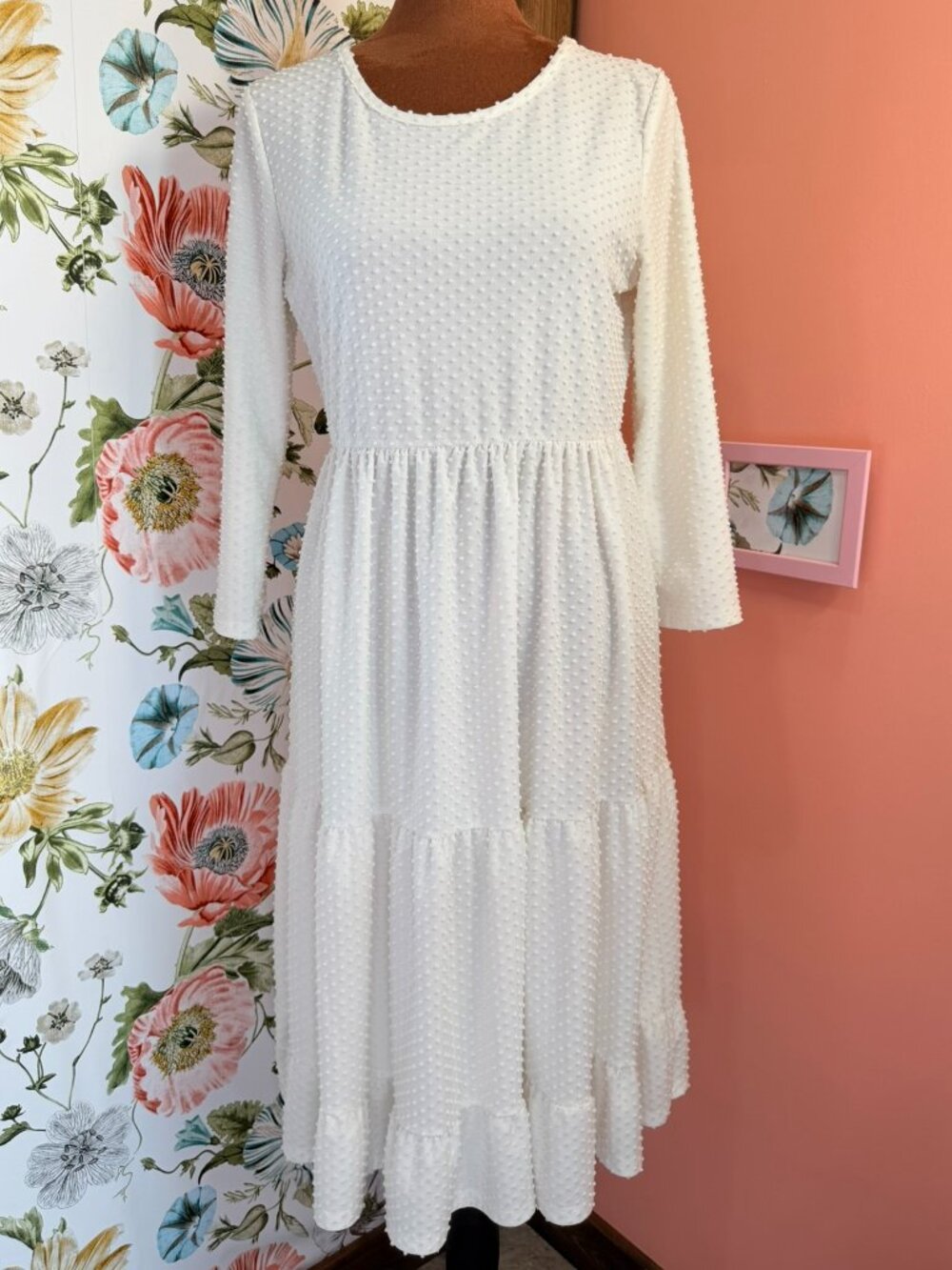 Reborn J White Swiss Dot Smock Dress – Size Small